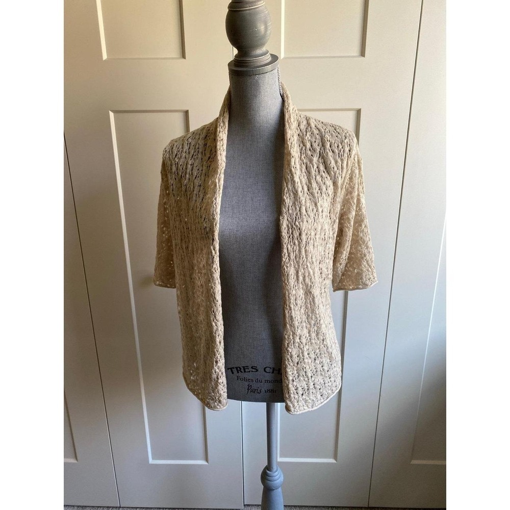 Eileen Fisher Cardigan Lightweight Crochet Italian Wool Med s52